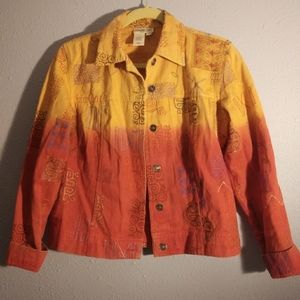 Sunset Ombre Gold Jean Jacket Embroidered Size XS Coldwater Creek